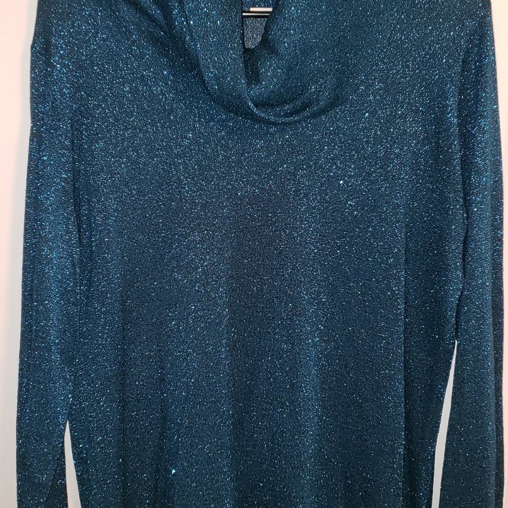 Coldwater Creek Teal Sparkle Cowl Turtleneck